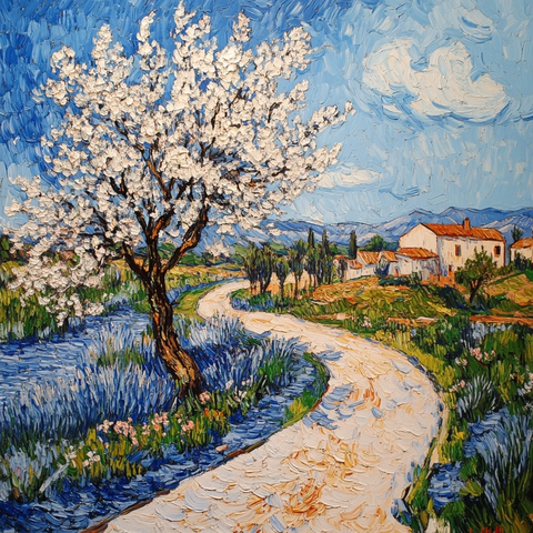 蓝白色彩绘画作品