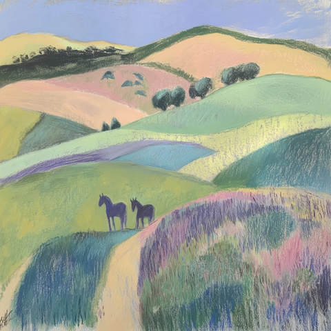 山坡马匹柔和色调画