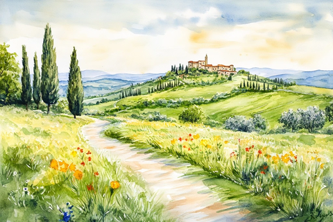 田野小路通向山丘小镇