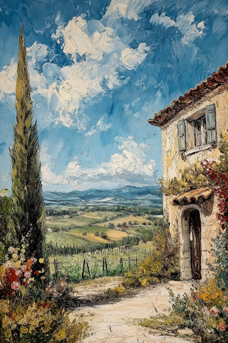 春日蓝天葡萄园景色