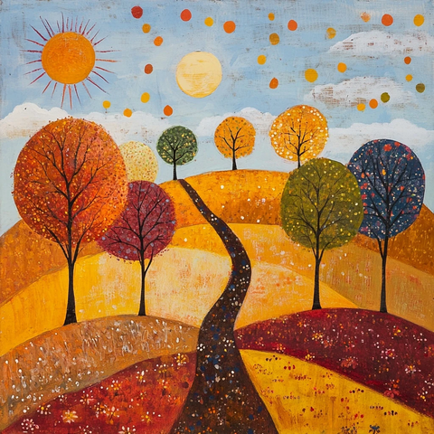 秋季小径与山坡树木