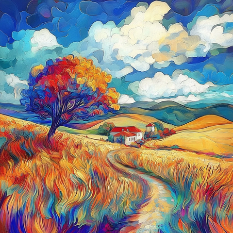 自然景色梵高风格绘画