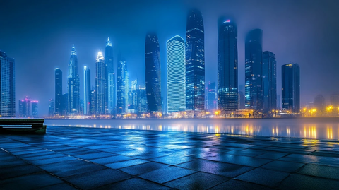 现代化都市夜景下的高楼大厦灯火辉煌