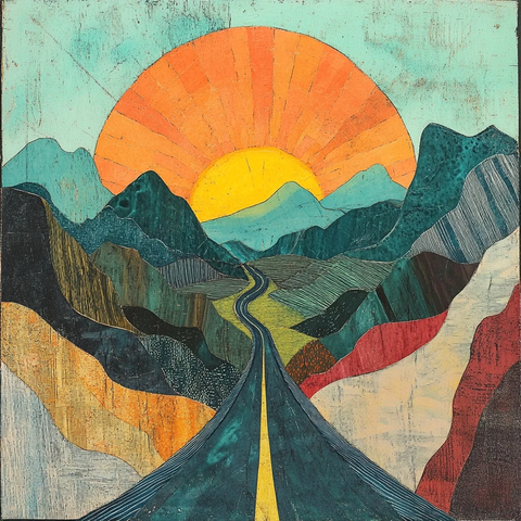 山路夕阳山脉风景