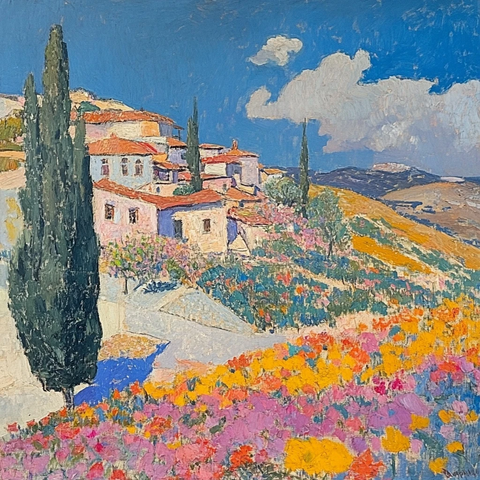 彩色热气球与岩石景观