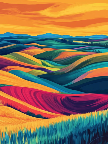 起伏山丘与多彩图案