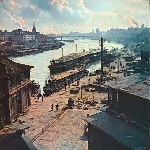 河边码头的繁忙景象