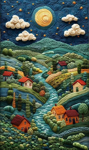 羊毛钩织山水夜景