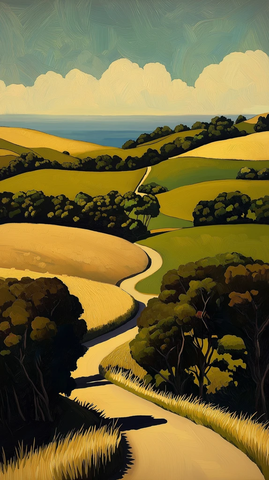 夏日正午山丘树木海洋