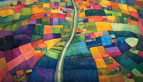 村庄沿路整齐排列房屋