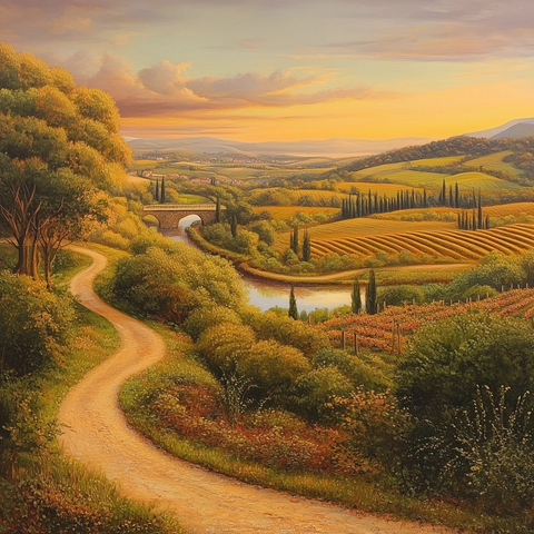 小河流水远山葡萄园