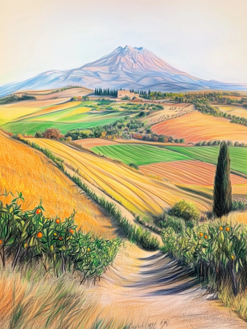 柑橘果园与火山景观