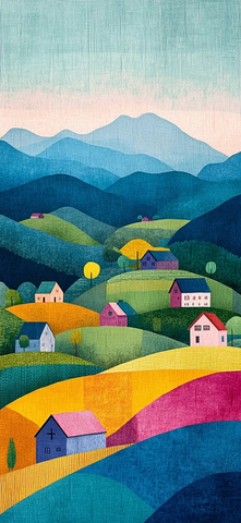 田野山丘谷仓房屋插画