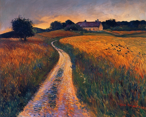 暮色田野露水乌鸦路边告别