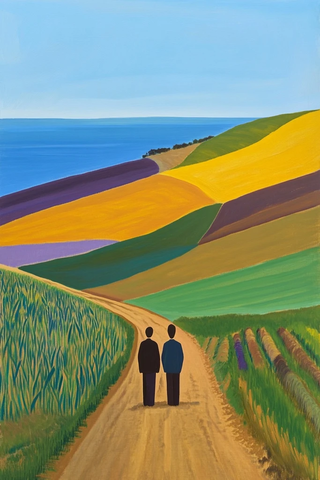 田野路人与海平面