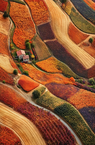 葡萄园秋景与彩色叶丛