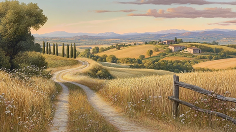 绿色山谷与古朴农舍