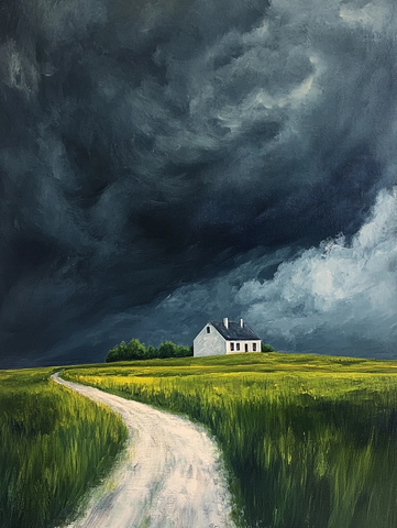 白农舍绿野与暗云