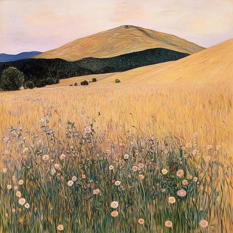 夕阳草地远山风景