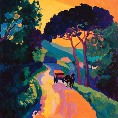 乡间小路马车晚霞