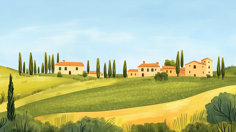 绿意山坡与农舍田园