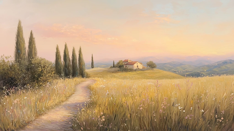 田园小径与石屋夕照