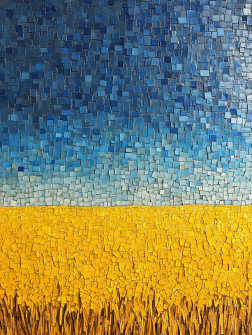 蓝天黄麦方格镶嵌画