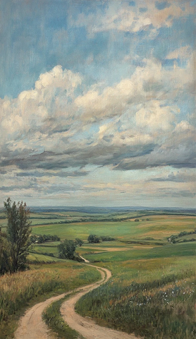 起伏田野与蜿蜒小径