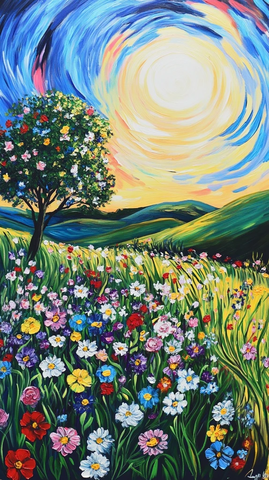 野花盛开绿草地