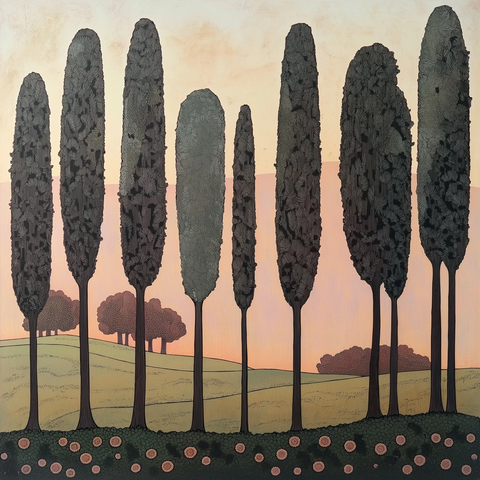 长瘦树木木版画