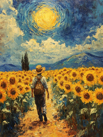 向日葵田与油画风格