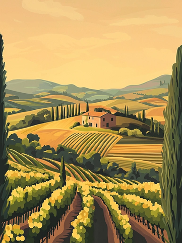 葡萄园晚霞光照山坡