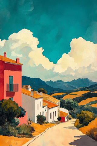 阳光白云油彩画