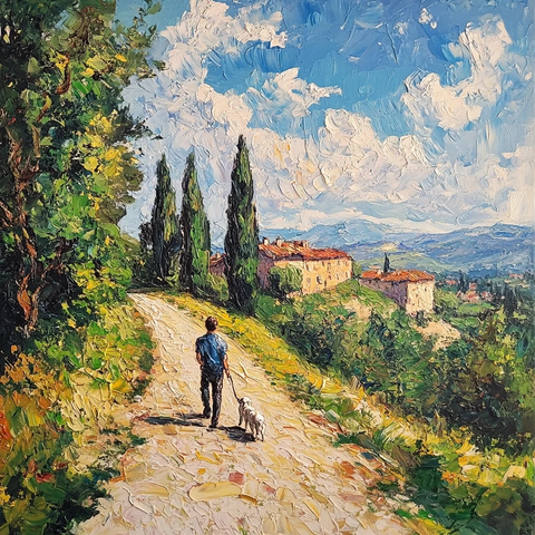 阳光下的人与狗散步