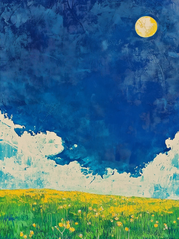 天空下的草地与点彩艺术