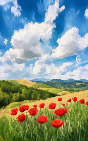 蓝天白云绿丘红罂粟
