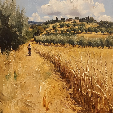 麦田女孩骑车果园背景