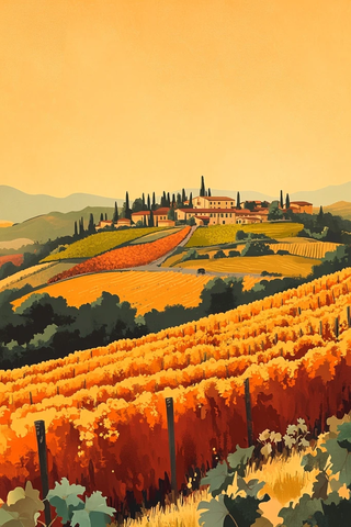 日出葡萄园插画