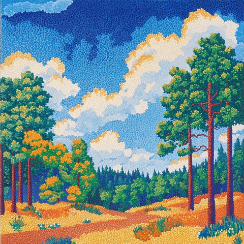 树林风景点彩画