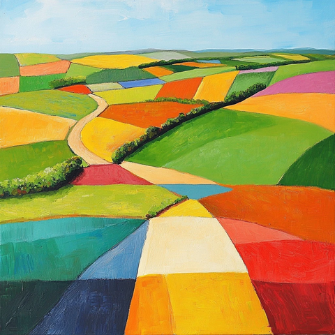 彩色方块农田俯视图