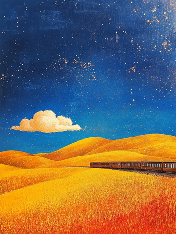 列车云端金色光芒闪烁