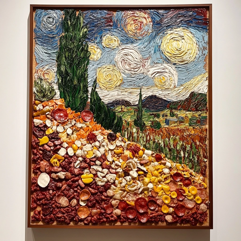 梵高画作披萨拼贴
