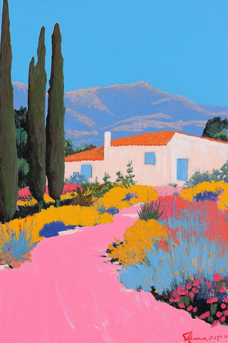 花园花朵路径柏树背景