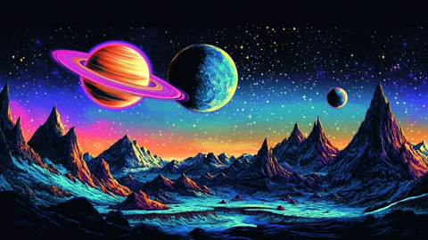 环状行星与山峰映月