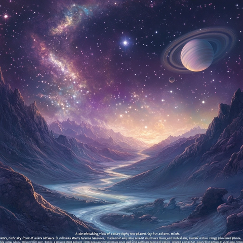 星空河流岩石湖泊环形星球