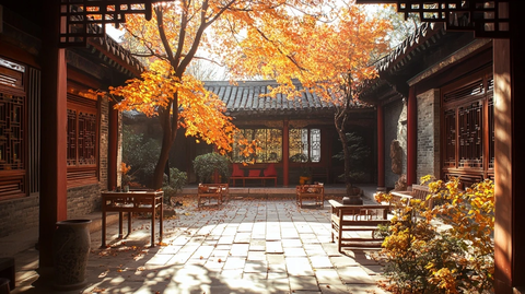 中式庭院秋景图尽显古朴宁静之美
