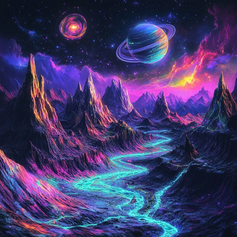 晶莹河流与发光山脉