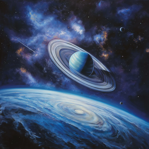 地球与土星环及星云景象