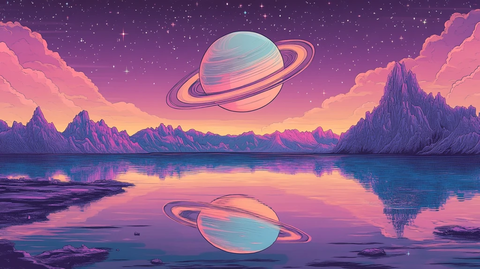 天空水下土星奇幻插画