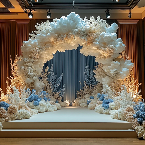 婚礼舞台装饰与蓝色绣球花